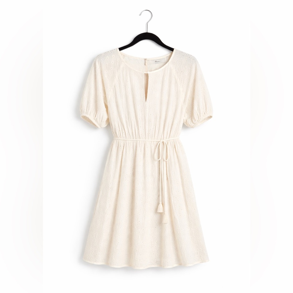 Madewell ivory Eyelet Tassel-Tie Mini Dress sz 10 cream dress